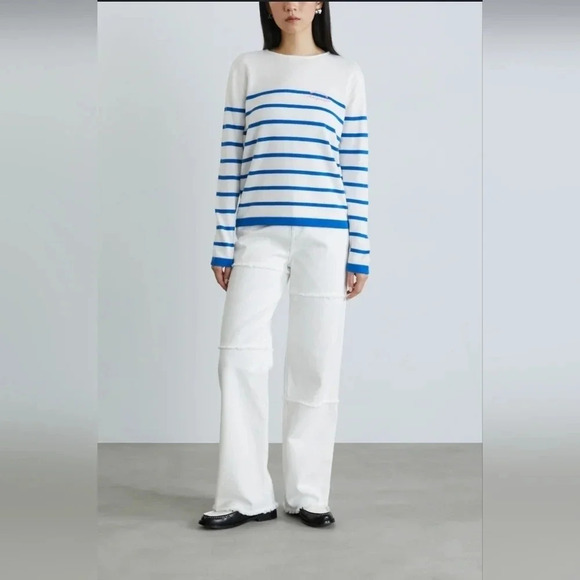 Maison Marguerite Striped Pullover Lightweight Sweater Size Medium Spring - Picture 2 of 8